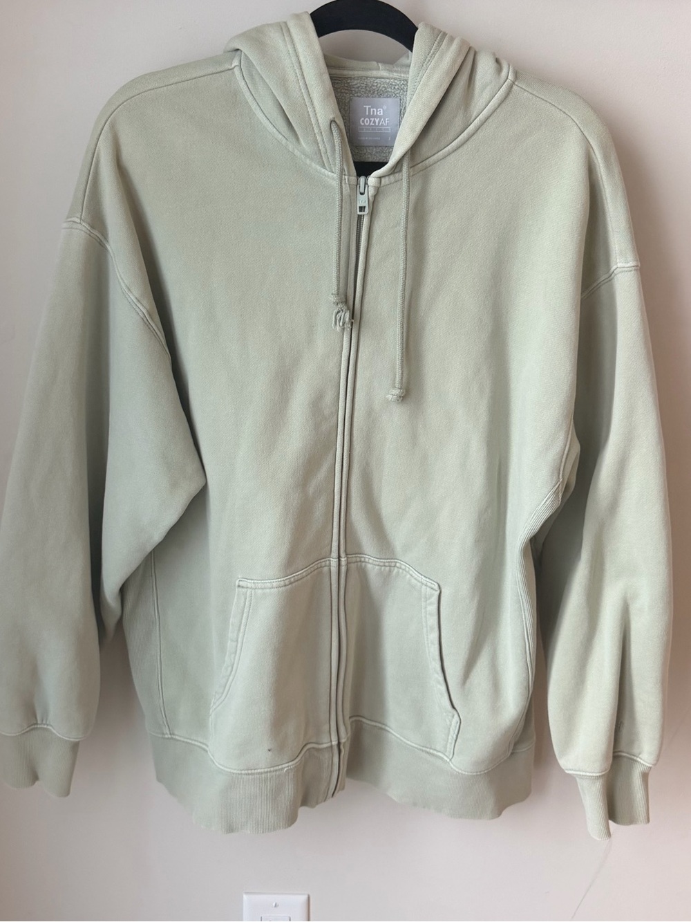 Aritzia TNA CozyAF Fleece Zip Hoodie Sage Green Size 2 OVERSIZED